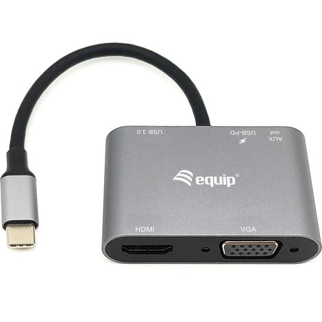 Equip Dock USB-C- HDMI,VGAUSB3.0,100WPD,AUX,4K60Hz 0.15m sw