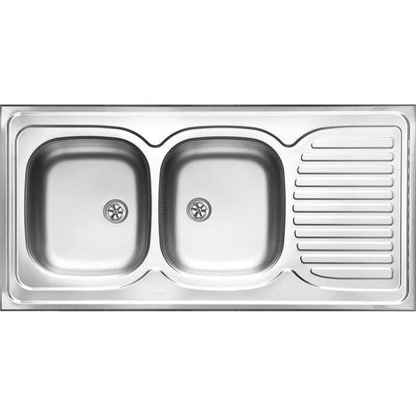 Lavello cucina da appoggio in acciaio inox con 2 vasche e gocciolatoio 120x60 cm finitura satinato - Tavo