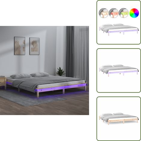 Cama con luces RGB - vidaXL Estructura de cama con LED madera maciza King Size 150x200 cm - Cama de pino