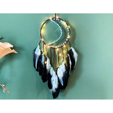 MINKUROW Acchiappasogni Fatto A Mano, Decorazione Da Parete In Piume Blu Con Luci Per La Decorazione Dell'auto Della Camera Dei Bambini (Blu) (1/4)