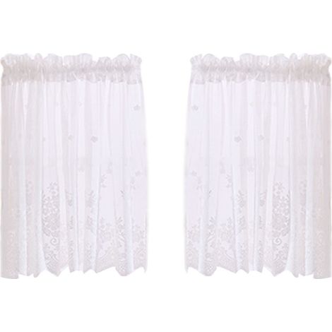 Cantonnières en dentelle blanche semi-transparentes à broderies florales pour cuisine, salle de bain, salon (1/5)