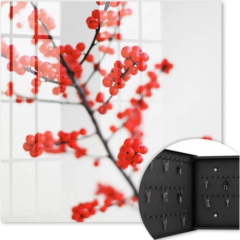 Armoire à clés - (30 cm x 30 cm) - Boîte à clés murale - Coffret de rangement pour clés - Couleur noire - Ouverture vers la gauche - Pour maison et bureau - baies rouges (1/5)