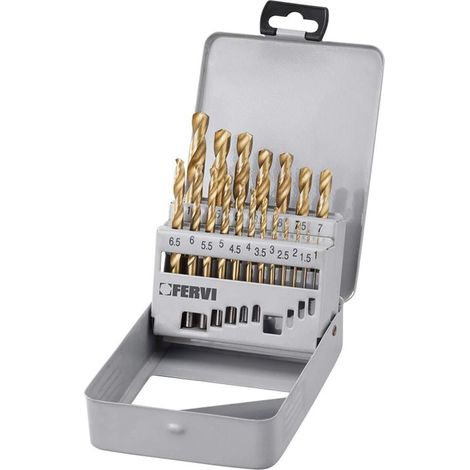 Serie 19 pz punte rettificate rivestite tin hss x trapano 1-10 mm Fervi p061