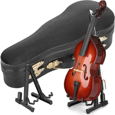 Contre-basse en bois miniature pour maison de poupée, avec étui et archet, modèle décoratif d'instrument de musique. (1/5)
