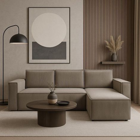 Sofello Ecksofa CORDA BEIGE aus Kordstoff mit Schlaffunktion - Modernes Design in trendigen Farben (1/5)