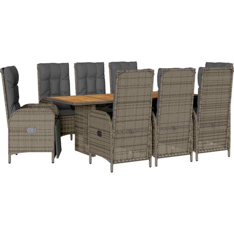 Maison Exclusive - Ensemble à manger de jardin 9 pcs coussins gris résine tressée