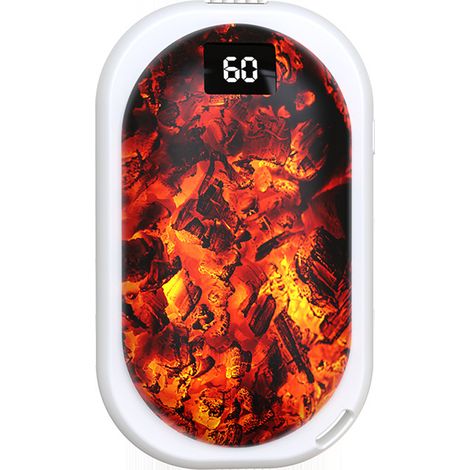 Tragbarer, per USB aufladbarer Handwärmer mit 3 einstellbaren Temperaturstufen (40 °C/50 °C/60 °C) + 5000-mAh-Powerbank, weißes ABS-Aluminium (1/4)