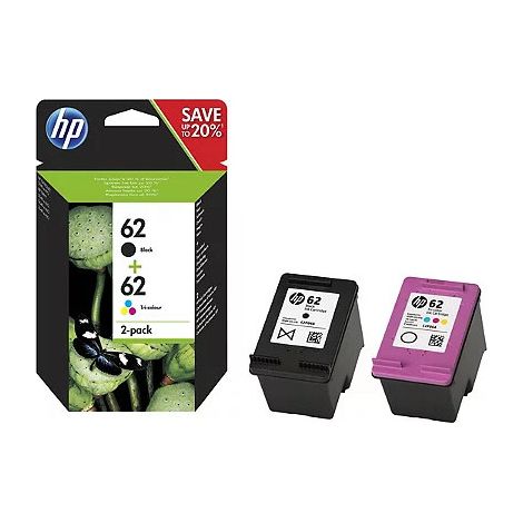 HP 62 pack de 2 cartouches authentiques d'encre noire / trois couleurs (1/10)
