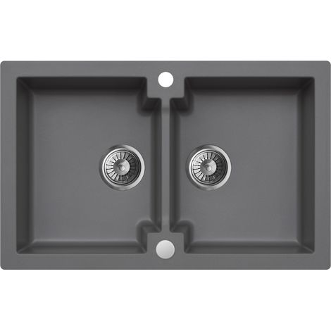 Granitspüle - Spülbecken - Küchenspüle - 79 x 50 cm - Moonlight Grey - Einbauspüle - Hochwertig - Kratzfest - Modernes Design, mit Siphon, Mojito 160 (1/5)