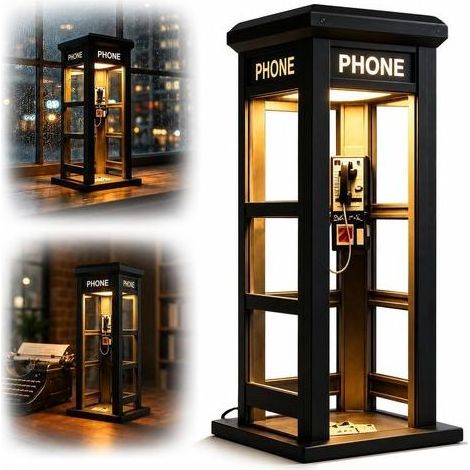 Lampe de table rétro pour cabine téléphonique, mini cabine téléphonique vintage, lumière d'accentuation LED chaude, style classique, pour chambre à coucher, bureau à domicile, décoration de bar (noir) (1/5)