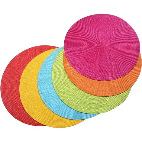 Lot de 6 sets de table ronds en plastique tissé, 38 cm, couleurs mélangées, Style A (1/5)