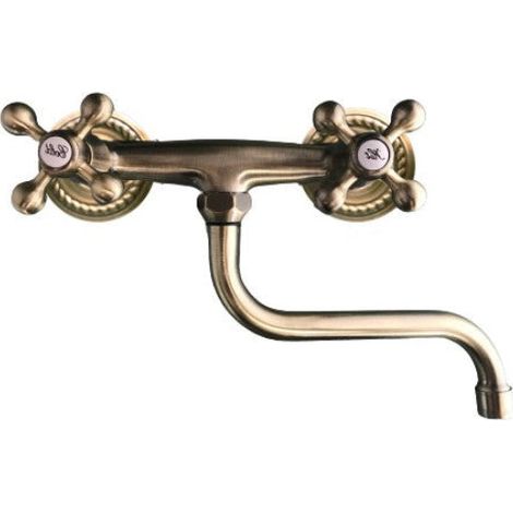Bagnoclic – Robinet mural de cuisine bronze – Finition vieux laiton – Bec orientable 18 cm – Entraxe 15 cm – Aérateurs anticalcaire