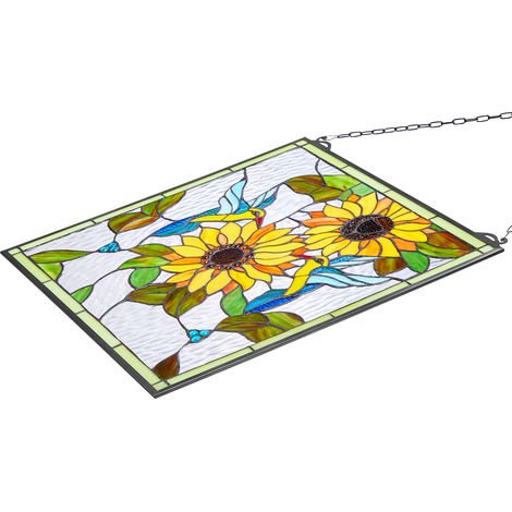 Mophorn Buntglasfensterplatte, 20 x 20 Zoll, Hängeplatte im Tiffany-Stil mit Kette, großes vertikales Rechteckdesign, klassische handgefertigte dekorative Kunst für Küche und Zuhause