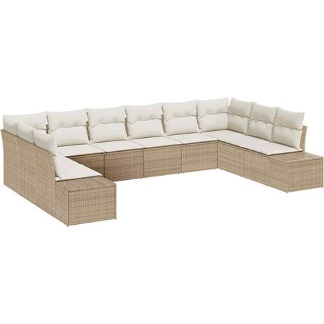Maison Exclusive - Set Divano da Giardino 10 pcs Beige e Crema Polyrattan