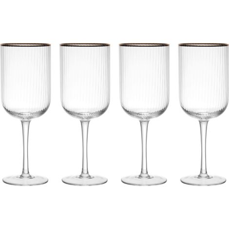 Mikasa Sorrento Glass Wine Glasses White with Gold Rim and Wide Shape, 375ml, Set of 4 Fine Clear Non-Lead Crystal Glasses, Elegant Design for Celebrations