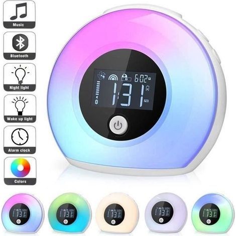 Radiowecker mit Lichteffekten, verbesserte Nachttischlampe 2019 mit 3 Naturgeräuschen und 5 Lichtfarben für Kinderzimmer (1/4)