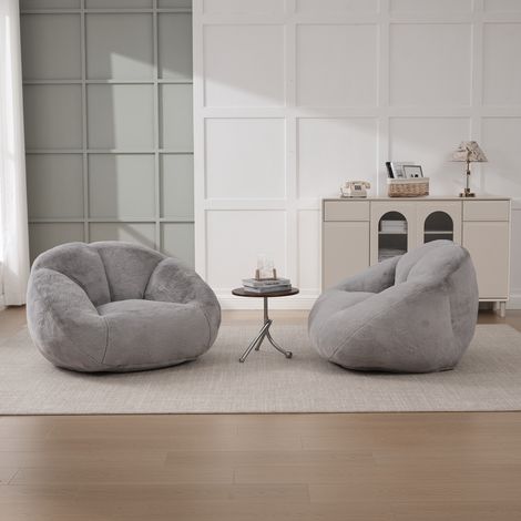 Pouf Poltrona In Velluto Peluche Senza Montaggio Con Base Antiscivolo E Imbottitura Memory in Pelliccia Sintetica Grigio Chiaro