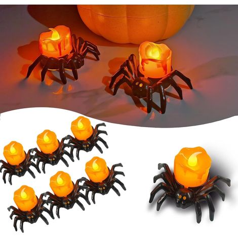 Bougies araignées d'Halloween (pièces), décorations d'Halloween, bougies citrouille, à piles (1/5)