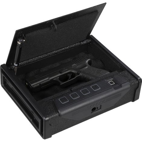 Coffre-fort biométrique pour pistolet en acier - Accès rapide 3 modes (trace digitale/PIN/clé) - Mousse de protection + câble de sécurité - Portable maison/chevet/voiture/bureau - Noir
