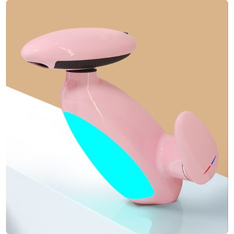Robinet de salle de bain à LED Penguin, éclairage multicolore, bec pivotant et extractible à 360°, 4 jets, cartouche de valve en céramique (rose) (1/5)