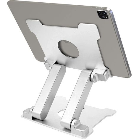 Support réglable pour tablette en aluminium, pour appareils jusqu'à 15 pouces, couleur argent. (1/5)