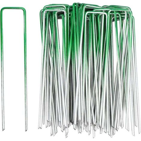 50 Pcs Piquets de Fixation, Piquets de Jardin, Agrafes Gazon Synthétique Vert, pour bâches de Sol de Jardin, Fixation de Gazon synthétique extérieur (1/4)