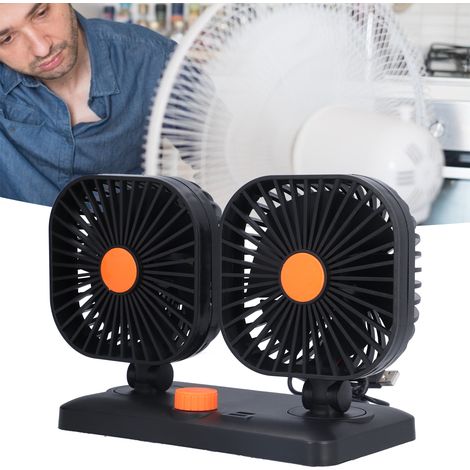 Mini ventilateur de voiture réglable à 360°, ventilateur carré à double tête, alimenté par USB. (1/5)