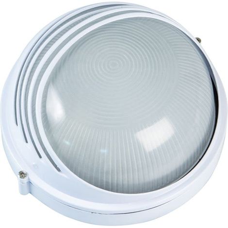 Plafonnier d'extérieur étanche  Mod.2  Ø 240 x 125 mm  Applique murale décorative  Convient pour les entrées, façades, jardins ou balcons de maisons  Lampe ronde en aluminium blanc (1/2)