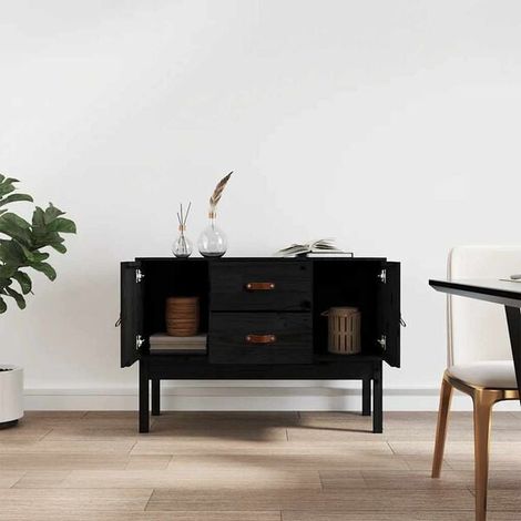 Buffet Bas de Cuisine en Bois Massif Pin, 110x40x78 cm, Meuble de Rangement Noir avec Portes et Tiroirs, Style Moderne pour Salle à Manger et Salon (1/5)