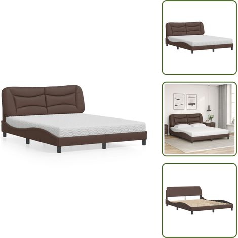 The Living Store Lit avec matelas Hvar marron 160x200 cm similicuir - Matelas en mousse (1/5)