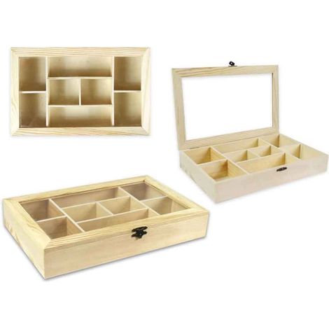 Bacheca in Legno 8 posti con Porta in Vetro espositore vetrinetta minuterie da Collezione decoupage 30x19x5 cm