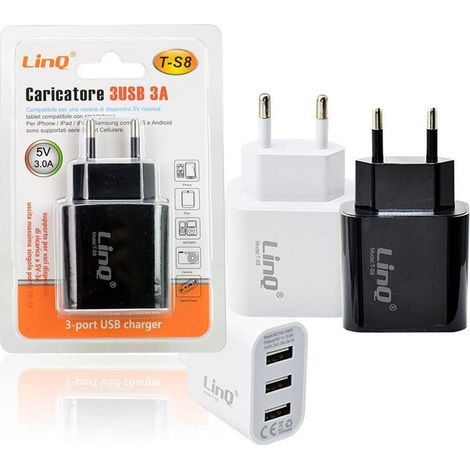 Linq - Alimentatore Caricabatterie Adattatore Caricatore Con 3 Porte Usb Rete 5v-3a T-s8 - (1/3)