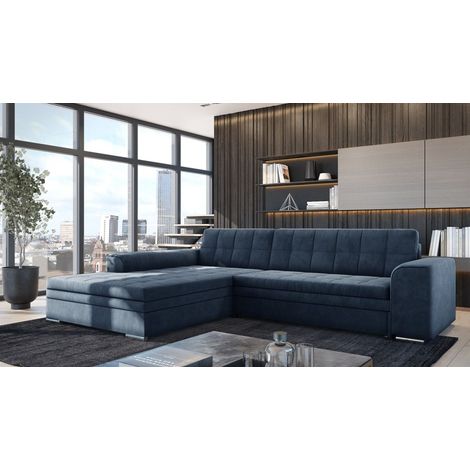 Ecksofa Schlafsofa Sofa LUSAKA in Stoff Fresh Dunkelblau Ottomane Links (1/2)