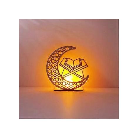 Handgefertigte 3D-LED-Lichterkette aus Holz mit Mond und Sternen, Ramadan-Mubarak-Lampendekoration, Heim-, Party-, Schlafzimmer- und Eid-Dekoration als Geschenk für Muslime
