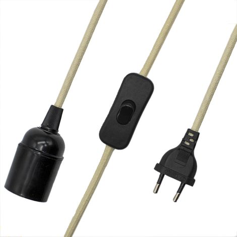 Cable alimentacion trenzado portalampara E27 interruptor 1.5 M Beige (1/5)