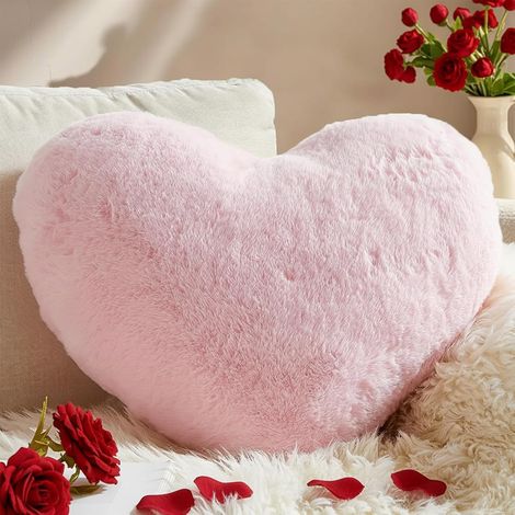 Coussin Coeur, Coussins en Forme de Cœur Rose Clair, Coussin Enfant Decoration Chambre Ado Fille, Coussins Peluche Doux, Oreiller Lit Petit Canapé Kawaii, 25 35cm (1/5)