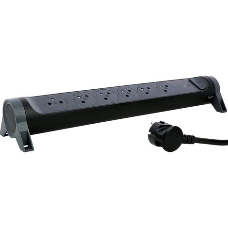 Multiprise Rotative Avec Interrupteur à Voyant LED et Protection Parafoudre - 6 Prises Surface avec Terre - Cordon 1,5m - Noir et Gris Foncé (1/5)