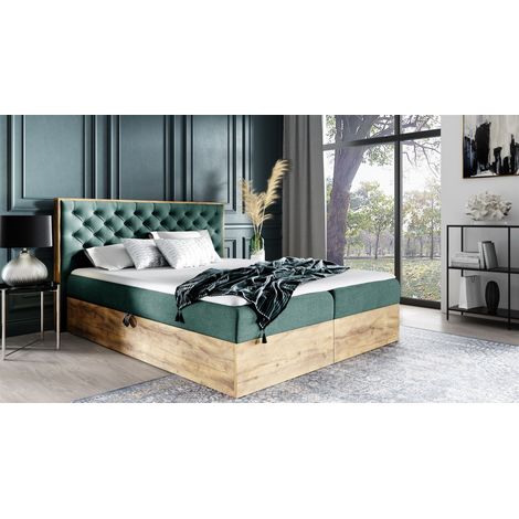 Boxspringbett Schlafzimmerbett DIONA 200x220cm Stoff Grün inkl. Bettkasten (1/4)