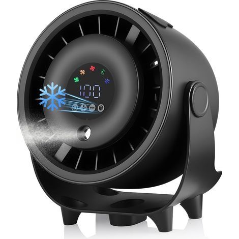 Ventilateur Brumisateur de Table, Ventilateur Bureau 6000mAh USB Rechargeable, Réglable à 90°, 3 Vitesses de Vent Fort, Écran LED Digital, Ventilateur Silencieux pour Chambre Bureau Extérieur(Noir) (1/5)