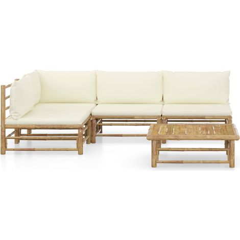 Maison Exclusive - Set Salotto da Giardino 5pz con Cuscini Bianco Crema in Bambù