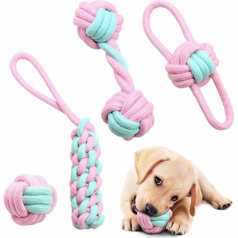 Jouet pour Chien Corde, 4 PCS Jouets pour Chiens Indestructible pour Chiots & Petits Chiens, Jouets à Mâcher Jouet D'entraînement des Dents Jouet Interactif - Coton Naturel,--Lefou (1/5)