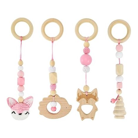 Arche Eveil Bebe Arche Eveil Bebe Jouets de Gym Pliable Portique Deveil Bebe Bois pour Filles Garçons Arches de Jeu Poussettes Porte-Bébés Rose (1/5)
