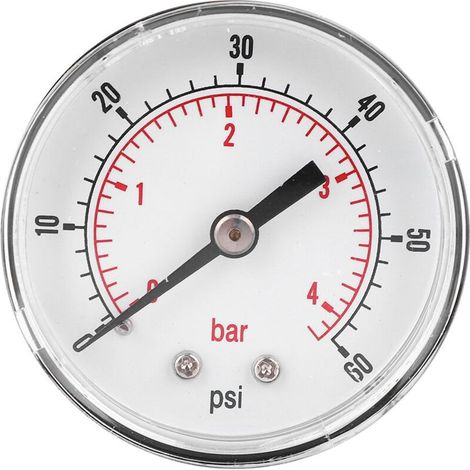Manomètre analogique 50 mm avec raccord arrière 1/4 BSPT – Plage 0-60 psi / 0-4 bar, pour air, eau, huile et gaz (1/5)