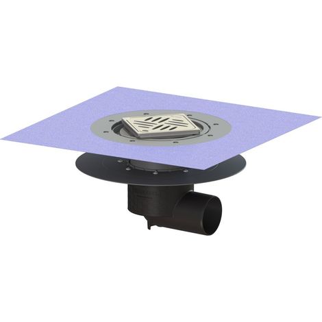 -Bodenablauf Ecoguss Klebeflansch DN 80, seitl., Variofix, Designrost (1/2)