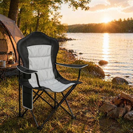 Chaise de camping pliante 84x62x110 cm en tissu Oxford noir, gain de place pour extérieur FloraGrace (1/5)