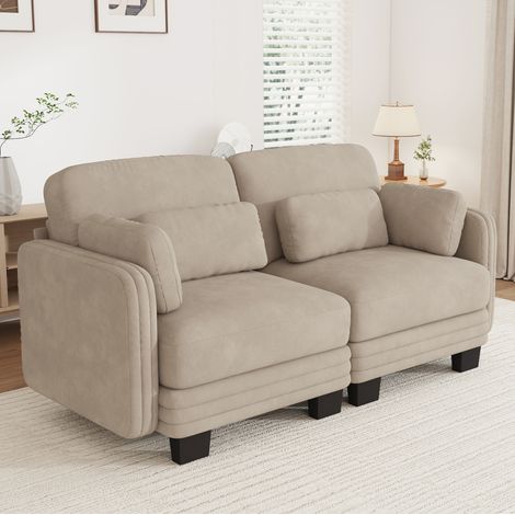 MODFU – Sofá de 2 plazas modular 176x88 cm de chenilla con espuma 28D, muelles ensacados, cojines móviles y carga 300 kg – Marrón claro (1/5)