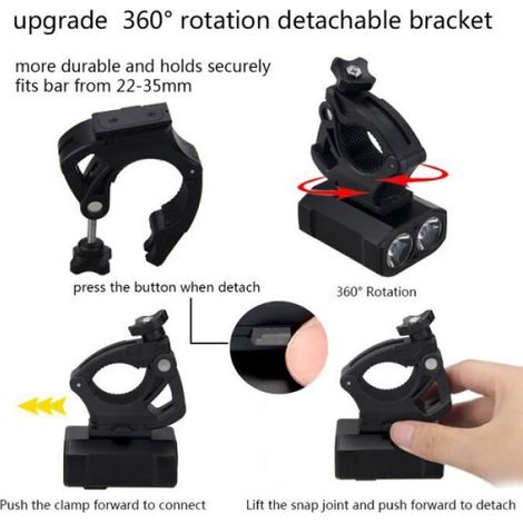 Juce éclairage de vélo LED 1200lm étanche USB Rechargeable 360° Rotation Avant Arrière pour Motards campeurs Nuit