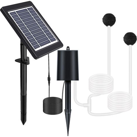 Solar-Teichbelüfter mit Luftpumpe (3 Modi, 4 W Sauerstoffpumpe, inklusive Schlauch, 2 Ausströmersteine, geräuschlos)