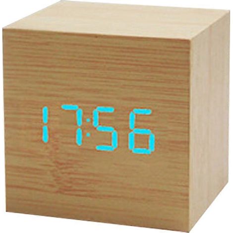 Réveil décoratif en bois en forme de cube, activé par la voix, idéal pour l'école, le bureau et la chambre à coucher. (12) (1/5)