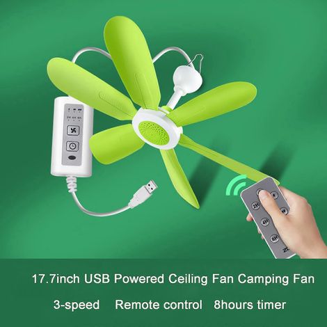 Ventilateur de camping extérieur avec télécommande et minuterie, ventilateur de plafond à 3 vitesses, à suspendre (1/4)